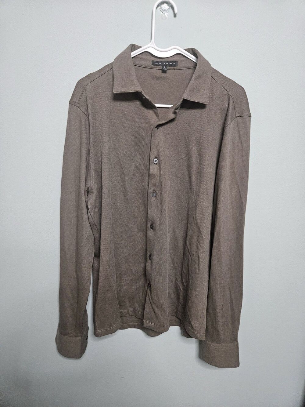 Robert Barakett Men's Med Long Sleeve Green Pique Cotton Light Button Up Shirt